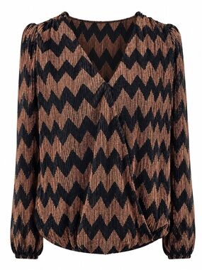 Chevron Wrap-Front Blouse in Black and Copper